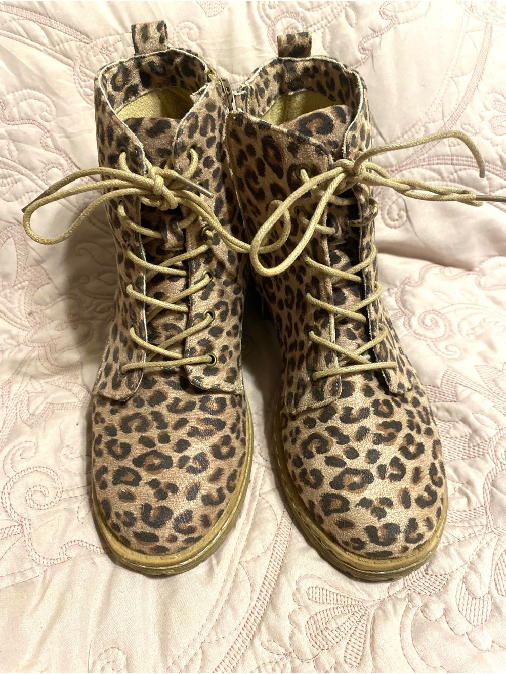 Leopard Print Lace-Up Women’s Ankle Boots - Brown